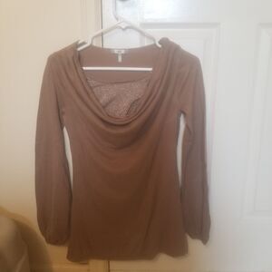 Metro 7 Cowl Neck Long Sleeved Blouse Brown Size Small